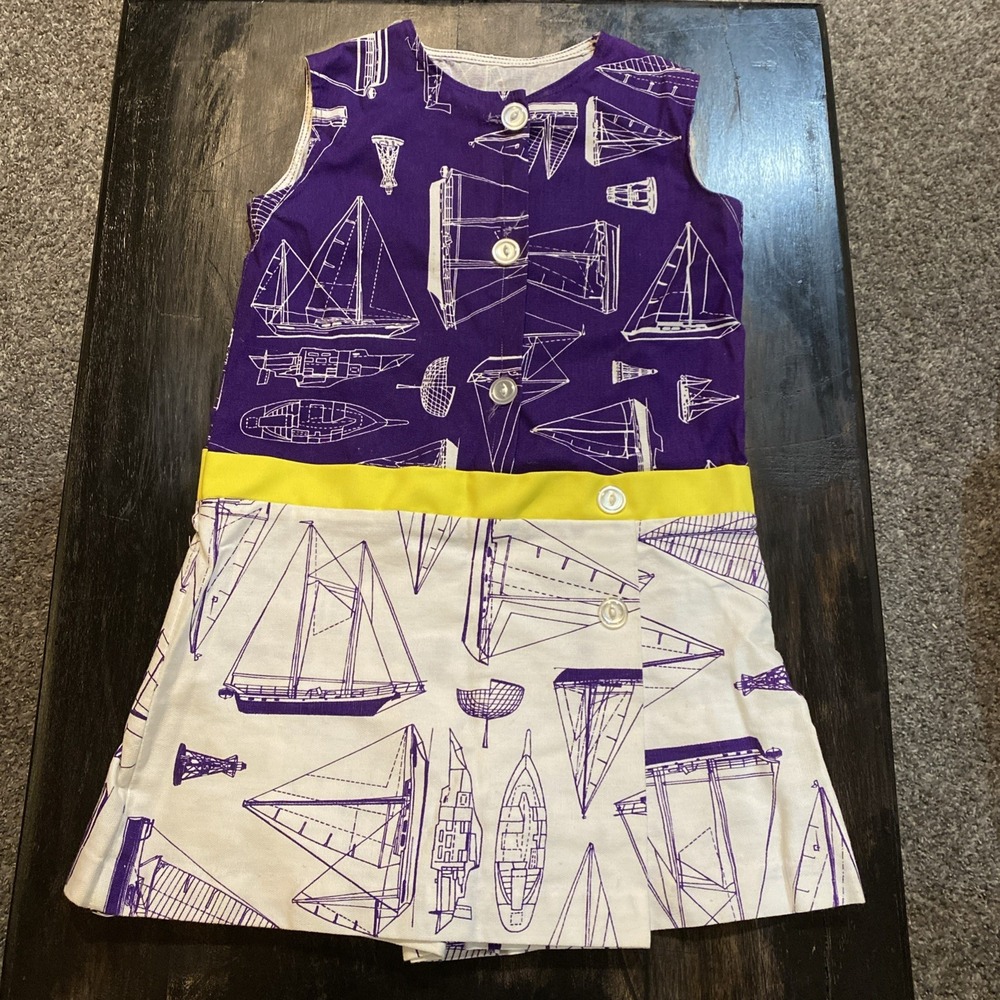 Vintage Unbranded Girls Summer Romper Jumper Size 6 Purple White Sailboats